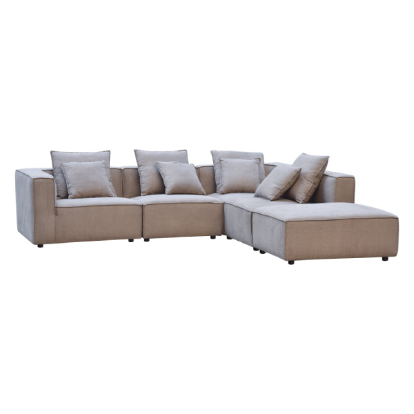 L-Shape Fabric Sofa with Ottoman