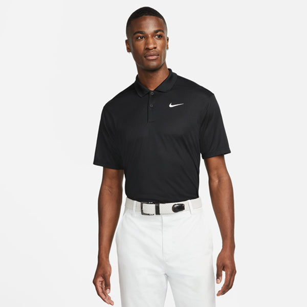 NIKE MENS DRI­FIT VICTORY SOLID POLO BLACK/WHITE